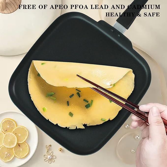 10 Inch Square Griddle Pan, Nonstick Grill Pan for Cooking Eggs, Omelettes, and More, Griddle Cookware, PFOA Free