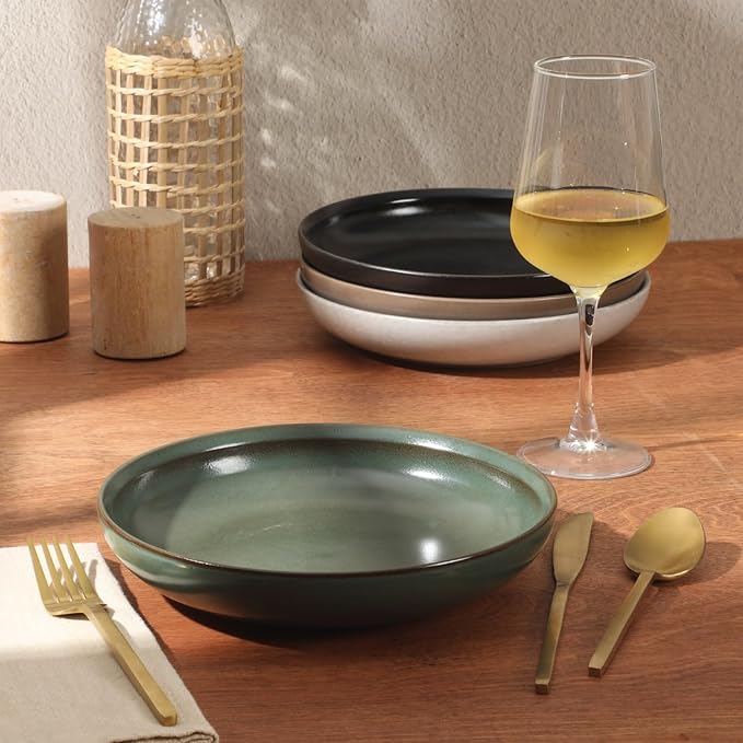 Gibson Elite Beckett 4-Piece Multi-Color 9 Inch Dinner Plate Bowl Set – Reactive Glaze Stoneware – Shallow Pasta Bowls – Wide-Rim Round Design – Microwave & Dishwasher Safe