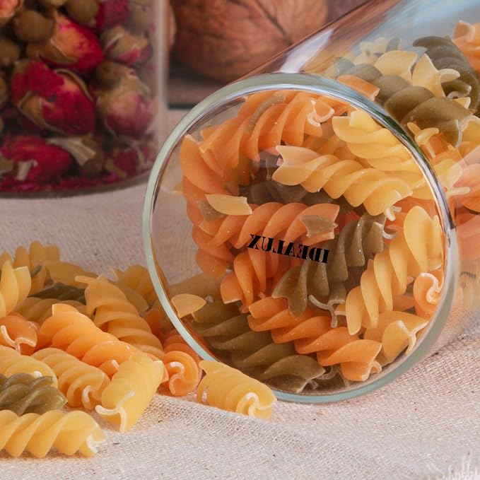 Glass Storage Jars Set of 2 (48oz/1400ml) with Wooden Lid, Glass Sourdough Starter Jar, Stackable Kitchen Canisters, Pefect for Coffee Bean Cookie, Sugar, Flour, Pasta, Sourdough, Nuts