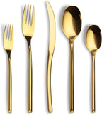 Lemeya 40-Piece Gold Silverware Set for 8,Modern 18/10 Stainless Steel Flatware Set,Luxury Cutlery Set,Unique Utensils Set for Restaurant,Spoons and Forks Set,Mirror Polished,Dishwasher Safe