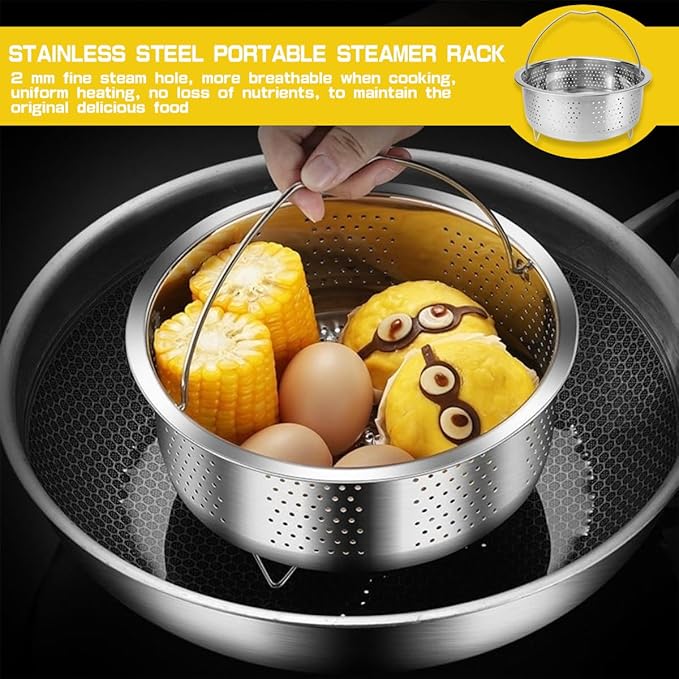 Stainless Steel Steamer Basket with Handle Rice Cooker Steaming Basket Metal Steamer Insert Steaming Rack for Rice Cooker Warmer Kitchen Cookware Silver（20cm）