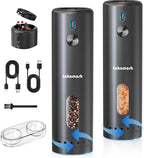 Electric Black Pepper Grinder Set Rechargeable, Larger Capacity Top-Refill Automatic Salt Grinder and Pepper Mill with 6 Adjustable Coarseness, LED Light, One-Handed Operation for Home (2 Pack)