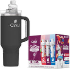 Cirkul 40oz Stainless Steel Insulated Tumbler Bundle in Carbon – Includes Flavor Cartridge Drink Mix Variety Pack, Zero Calories, No Sugar