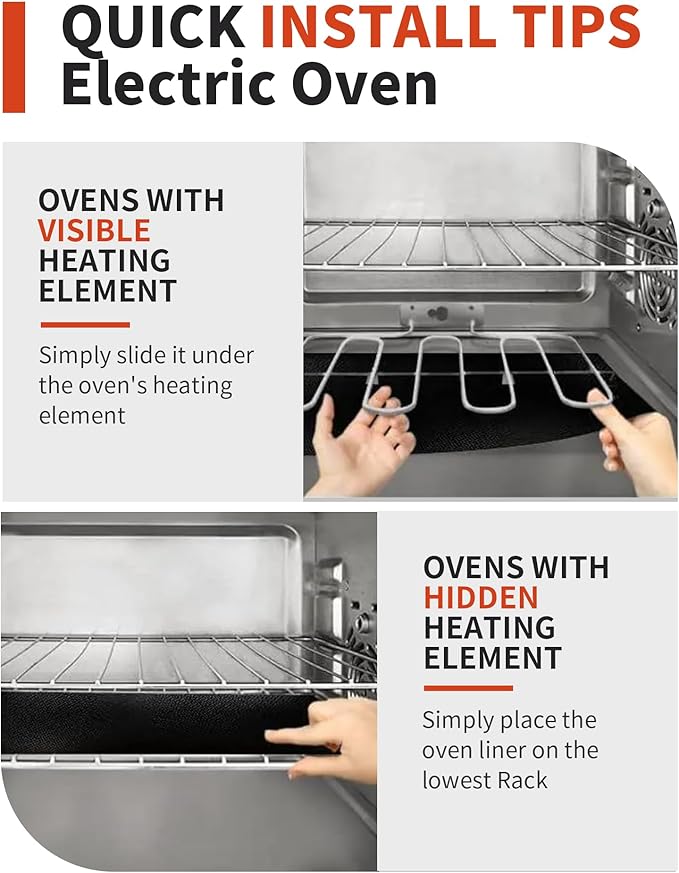 Oven Liners for Bottom of Oven - 4 Pack Large Heavy Duty Oven Mats, 17"x 25" Reusable Matt Liner for Electric, Gas, Toaster Ovens & Grills, BPA & PFOA Free, Kitchen Essentials, Black