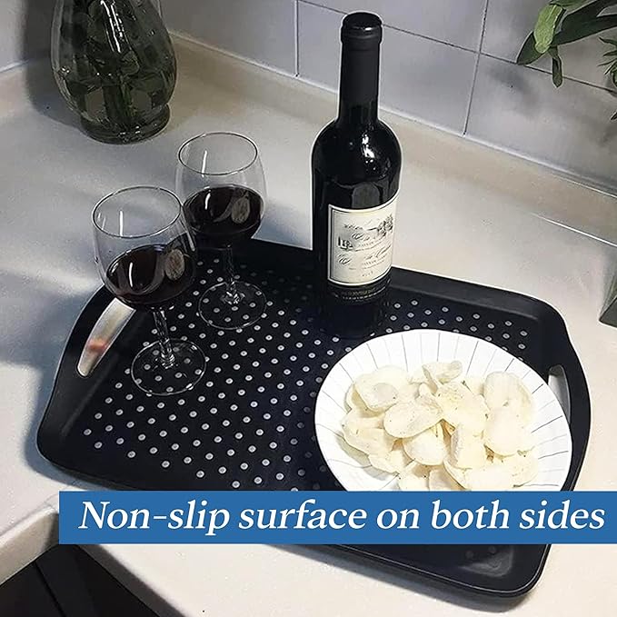 Food Trays for Eating on Couch - 2 Pack - Non Slip Dinner Trays for Eating Set of 2 Non Slip Serving Tray and Food Tray with Handles (Black)