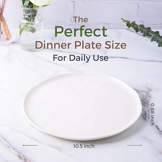 LERATIO Dinner Plates,10.5 inch Ceramic Plates Set of 6,Porcelain Plates for kitchen with Wavy Edge,Microwave & Dishwasher & Oven Safe,Light Weight & Scratch Resistant Sevring Dish-White