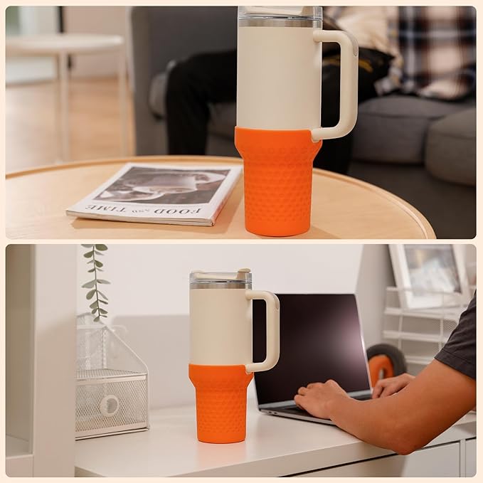 Silicone Boot for Stanley - Tall Rubber Cup Bottom Protector Sleeve Accessories for 40oz Stanley Adventure Quencher Tumbler (Orange)