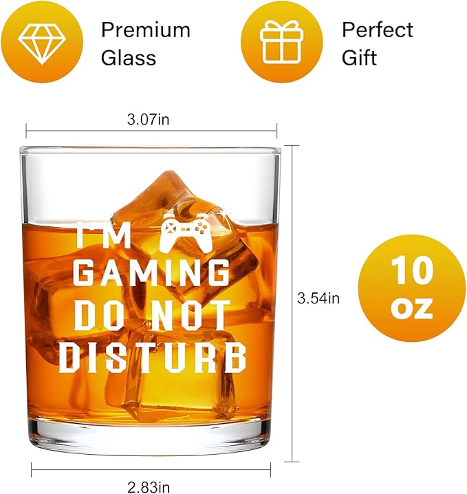 Futtumy Gaming Whiskey Glass for Men Gamer, I'm Gaming Do Not Disturb Whiskey Glass for Gamer, Funny Christmas Gifts Birthday Gifts for Gamers Boyfriend Boy Men Teen, Room Decor for Game Lover, 10 Oz