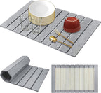 Large Gray Diatomaceous Stone Drying Mat for Kitchen Counter, Quick Dry Collapsible Drying Mat , Absorbent Bath Mat for Kitchen Dishes Cups Bottles Bathroom Any Countertop, 24 In x 16 In