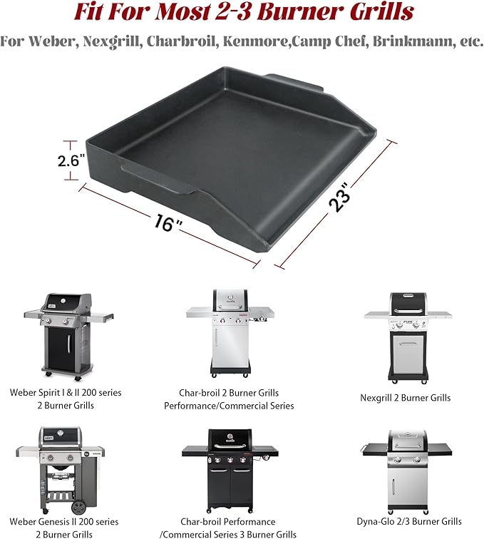 Griddle for Gas Grill, 23" X 16" Universal Cast Iron Griddle Insert for Weber Nexgrill Gas Stove Flat Top Charcoal Electric Grill Plate Outdoor Cooking Pan Camping Teppanyaki BBQ Accessory