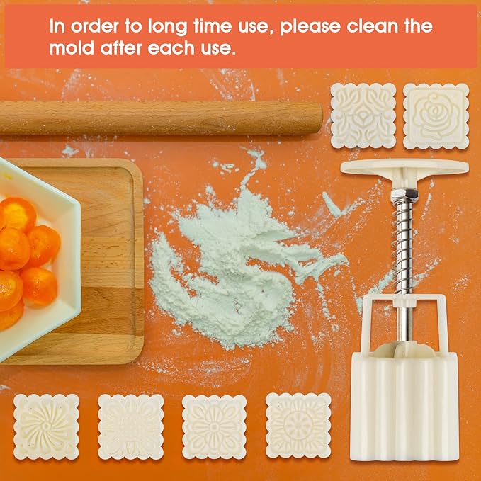 Luxiv Moon Cake Mould 75g, 12 PCS Pattern Hand-Pressure Mooncake Molds for Mid-Autumn DIY Pastry Tool 2 Set with 6pcs Round Flower Mooncake Mode and 6 Pcs Square Pattern Mooncake Mould (White, 75g)