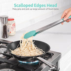 600ºF Heat Resistant Kitchen Tongs: U-Taste 16 in Extra Long Large Silicone Cooking Tong with Sturdy Non Stick Rubber Tips & Non Slip Silicon Coated 18/8 Stainless Steel Handle for Grill BBQ(Aqua Sky)