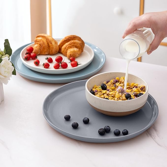 AmorArc Ceramic Dinnerware Sets for 8, 24 Pieces Handpainted Plates and Bowls Set with Rustic Terracotta Underside, Scratch Resistant Stoneware Dishes Set, Dishwasher & Microwave Safe, Multi-Color