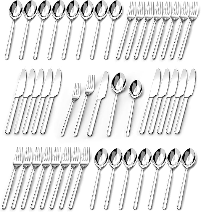 KINGSTONE Silverware Sets, 60 Piece Flatware Set for 12, 18/10 Stainless Steel Cutlery Set Mirror Polished Modern Design Dishwasher Safe