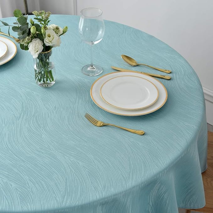 maxmill Round Jacquard Tablecloth Swirl Design Spillproof Wrinkle Free Heavy Weight Soft Table Cloth for Circular Table Cover of Buffet Banquet Parties Holiday Dinner Round 90 Inch Turquoise