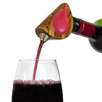 Wine Bottle Pourer, Fun Wine Pourer Spout Sings While It Pours, Airtight Wine Bottle Sealer, Acacia Wood with Red Wings