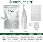 50pcs 8x12 Mylar Bags for Food Storage 2 Quart Resealable Smell Proof Foil Pouches Bags with Label sticker，Family Daily life for Food long-term Freeze Dryer Storage Coffee Cereal