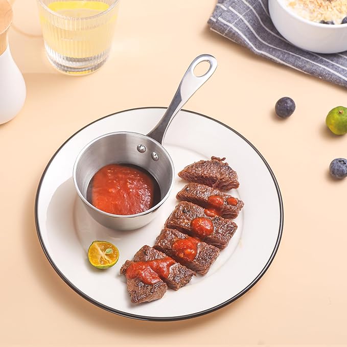 Mini Sauce Pan Butter Warmer Pot with Handle 18/10 Stainless Steel Small Pot for Melting Butter Heating Sauce Gravy & Oil (5oz/150ml) - Silver