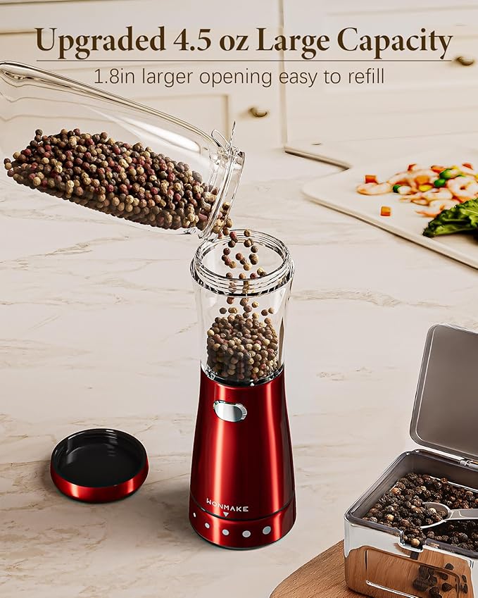 Electric Salt and Pepper Grinder Set Rechargeable, Electric Pepper Grinder with Adjustable Coarseness, 4.5oz Large Capacity, 1.8" Wide-Mouth & Storage Base, One-Hand Operation Kitchen Gadgets