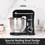 Kitchen in the box Stand Mixer, 5QT Two bowls Electric Food Mixer, 10 Speeds 3-IN-1 Kitchen Mixer for Daily Use with Egg Whisk,Dough Hook,Flat Beater (Black, 5QT)