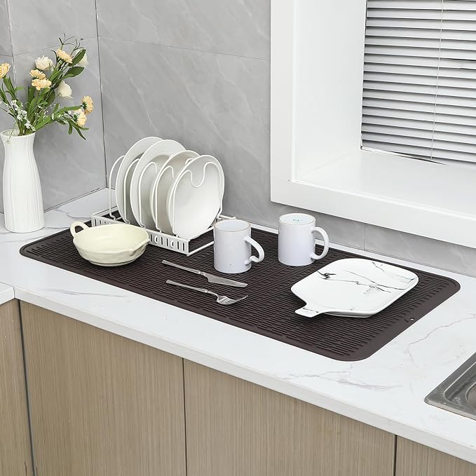 Silicone Dish Drying Mat for Multiple Usage,Easy clean,Eco-friendly,Heat-resistant Silicone Mat for Kitchen Counter or Sink,Refrigerator or Drawer Liner Coffee 5XL 36inches x 18inches