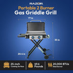 Razor Griddle GGC2030M 25 Inch Outdoor 2 Burner Portable LP Propane Gas Grill Griddle with Top Cover, Wheels, & Storage Shelf for BBQ Cooking, Black