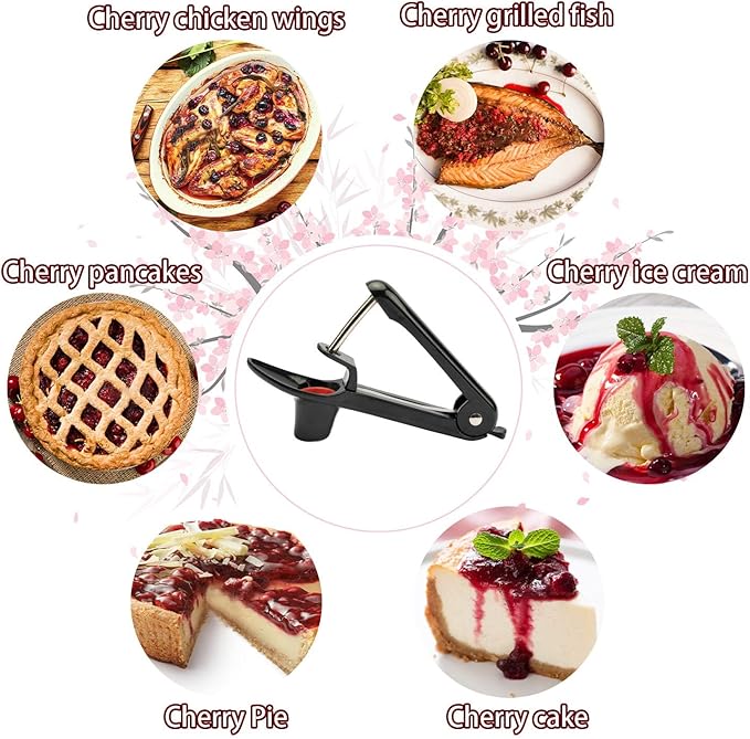 Cherry Pitter - Ordekcity Stainless Steel Cherries Corer Pitter Tool with Hand-held Push Design, Save Time & Space for Making Cherry Jam with Lock Design(Black)