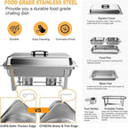3 Pack 8QT Rectangular Chafing Dish Buffet Set Stainless Steel Catering Chafers Food Warmer with Full,Half Food Pan,Fuel Holder,Foldable Frame For Weddings/Parties/Banquets Events