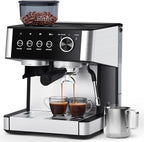 Joy Pebble Espresso Machine,Stainless Steel 15 Bar Semi-Automatic Expresso Coffee Machines, Featuring a Milk Frother,Steam Wand.Removable Water Tank, Cappuccino & Latte Machine for Home