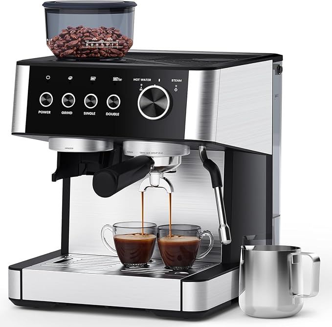 Joy Pebble Espresso Machine,Stainless Steel 15 Bar Semi-Automatic Expresso Coffee Machines, Featuring a Milk Frother,Steam Wand.Removable Water Tank, Cappuccino & Latte Machine for Home