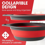 Strainer with Self-Draining Base (5QT) Over-Sink Collapsible Kitchen Colander Set with Side-drain Base for Pasta Vegetables and Fruit, XL Large Capacity, Dishwasher Safe (5-Quart) Red/Gray