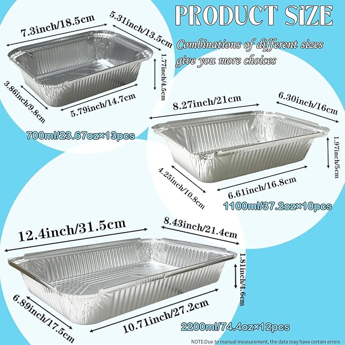 BIBRADAA®Aluminum Pans with Lids,74.4oz(12Pack),37.2oz(10Pack),23.7oz(13Pack),Foil Pans with Lids(Cardboard Covers),Disposable Tin Foil Pans,for Baking, Meal Prep and Freezer, Takeout.