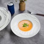 Ceramics Soup Plates Set of 4, Wave relief Wide Rimmed Small Mouth Pasta Plates 18.6 OZ/550 ml, Microwave Dishwasher Safe, for high end restaurants and best choice for gourmets, 12 Inch