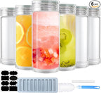 12oz Glass Bottles with Lids,Glass Bottles with lids,glass water bottles.Suitable for beverage storage, juicing, drinking water, tea, leak-proof, reusable, borosilicate 6pack