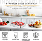 E-far Stainless Steel Baking Pan with Lid, 12⅓ x 9¾ x 2 Inch Rectangle Sheet Cake Pans with Covers Bakeware for Cakes Brownies Casseroles, Non-toxic & Healthy, Heavy Duty & Dishwasher Safe
