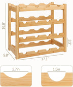 VASMIA Wine Rack, 4-Tier Bamboo Wine Racks Countertop,Sturdy and Durable Wine Storage Cabinet Shelf,16 Bottles Wine Holder for Kitchen Pantry, Natural