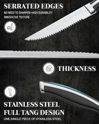 harriet Steak Knives Set of 8, 4.5" Steak Knives, Full Tang Premium Stainless Steel Serrated Steak Knives Set with Gift Box, Dinner Knives, Midnight Black Handle