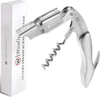 WineOp Professional Wine Opener Luxury Double Hinged Waiter's Corkscrew Wine Bottle Key - Cork screwer for Servers, Bartenders, Sommelier and Home Use | All-In-One Stainless Steel (Silver Handle)