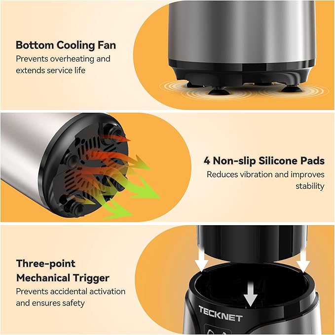 TECKNET 600W Bullet Blender for Smoothies, Small Personal Nutri Blender for Protein Shakes and Smoothies, Coffee Mixer with 2 BPA-Free Cup, Portable Countertop Grinder Combo Kitchen Appliances