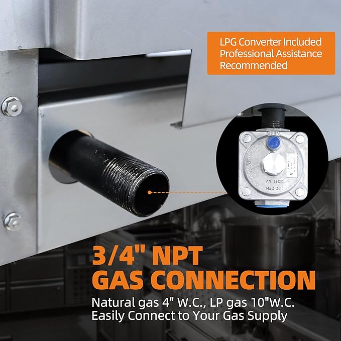 48" Commercial Countertop Griddle, 4 Burners Gas Griddle, 120000 BTU Output, Stainless Steel Flat Top Grill Hot Plate with Natural Gas and Propane Conversion Kit for Restaurant, Food Truck