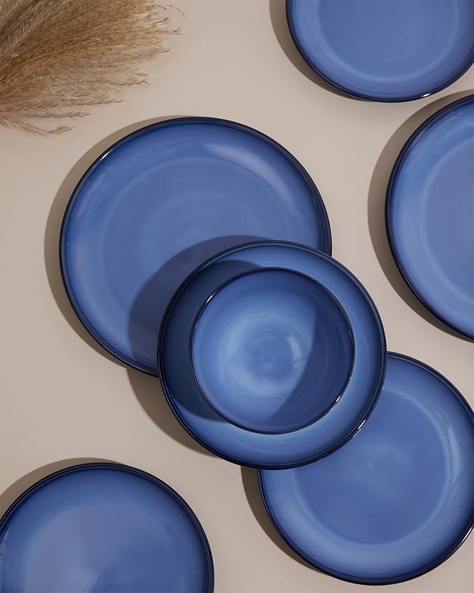 Ceramic Pasta Bowl Set of 4, 32 Oz Large Salad Bowls for Serving, Microwave & Dishwasher Safe Soup Bowls for Kitchen, Light Blue Stoneware Bowl Set