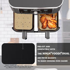 WMKGG Rectangular Air Fryer Parchment Paper, 100 PCS Disposable Perforated Air Fryer Liners with 2 Grilling Mat for Ninja DZ201 Foodi 6-in-1 8-qt. 2-Basket