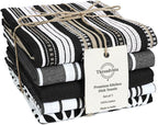 Assorted Kitchen Towels Large 16x26 Inch 100% Cotton Set of 5 - Dish Cloths Towels with Hanging Loop - Soft Absorbent Washable Tea Towels for Kitchen - Quick Drying Dish Towels Black