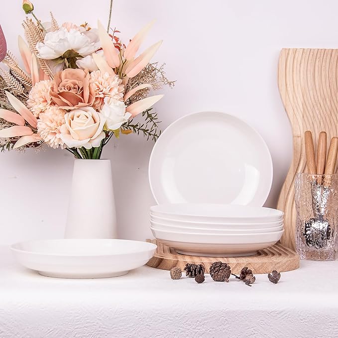 Set of 6 Dinner Plates 7 Inch, White Porcelain Plates, Microwave Oven Dishwasher Safe Scratch Resistant