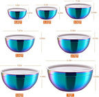 Colorful Mixing Bowls with Airtight Lids, Stainless Steel Nesting Mixing Bowls Set of 7, Ideal for Baking, Prepping and Serving Food, Size 7, 3.6, 2.7, 2.1, 1.5, 1.1,0.8 QT, Stackable Design