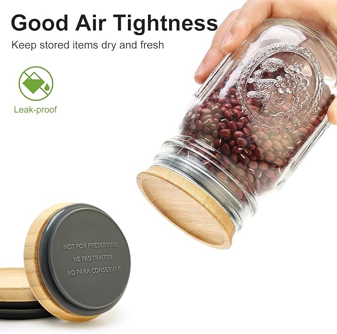 8 Pack Bamboo Regular Mouth Mason Jar Lids Canning Supplies Small Mouth Mason Jars Tops Accessories Decorative Reusable Wooden Silicone Canning Lids Glass Cups with Wood Airtight Lid for Jar Covers