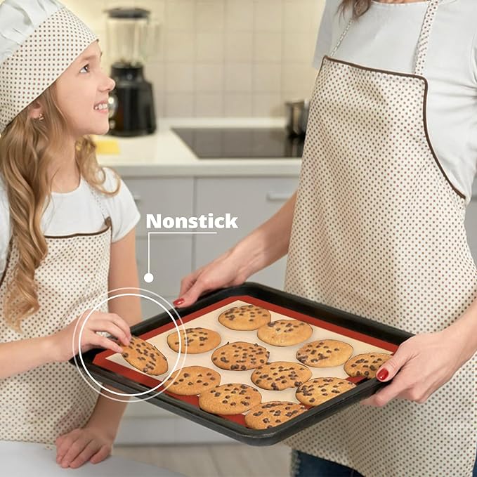 Silicone Baking Mat Set of 3, Silicone Baking Mats Cookie Sheet, Non-Stick Mats for Baking, Easy Clean & Reusable Oven Baking Sheet for Making Macaroons, Cookies (Red)