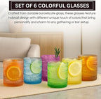 Khen Hobnail Drinking Glasses - Colorful Tumblers, 10 oz Drinkware for Parties, Brunches, BBQs, Picnics & Gifts - Cups for Cocktails, Iced Tea & Juice - BPA-Free - Set of 6, Summer Colors