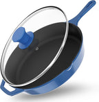 Utopia Kitchen Saute Frying Pan 12 Inch, Cast Iron Chefs Pan, Pre Seasoned Cast iron Skillet With Lid, Safe Grill Cookware for Indoor & Outdoor Use, Blue