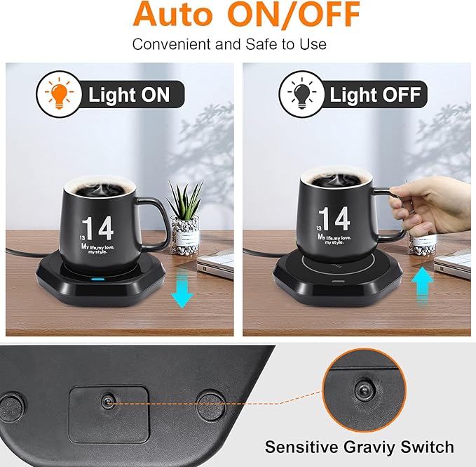 Smart Beverage Heating Plate Candle Wax Cup Warmer Electric Thermostat Coaster for Hot Coffee Milk Tea Water Cocoa Desk Home Office Use (R1 Black)